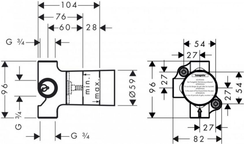 Corps d’Encastrement pour vanne d’arrêt et de commutation Axor (16982180)
