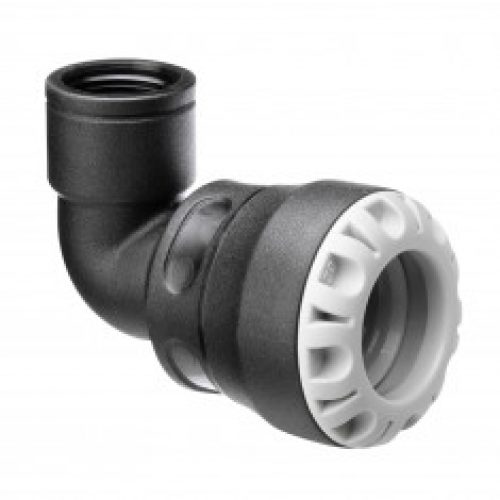 Coude à 90° dérivation taraudée encliquetable tube PE – Série 1 – Plasson