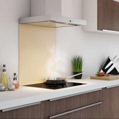 Crédence fond de hotte en céramique – Beige moucheté – Hauteur 70 cm