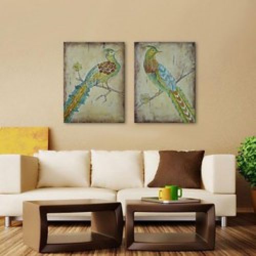 Décoration murale de style rétro à motif paon peint à la main