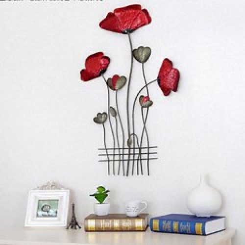 Décoration murale de style rustique en forme coquelicot en métal