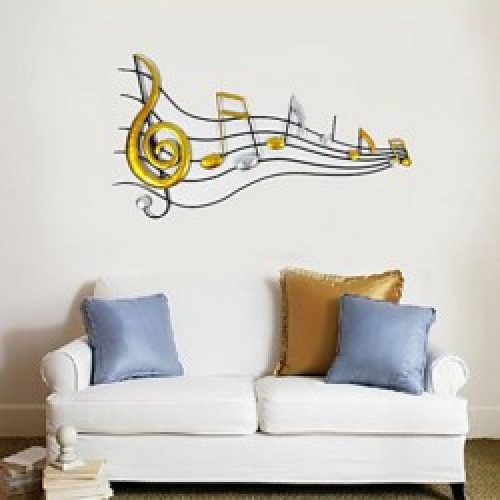 Décoration murale de style rustique en forme notes de musique argentées et dorées