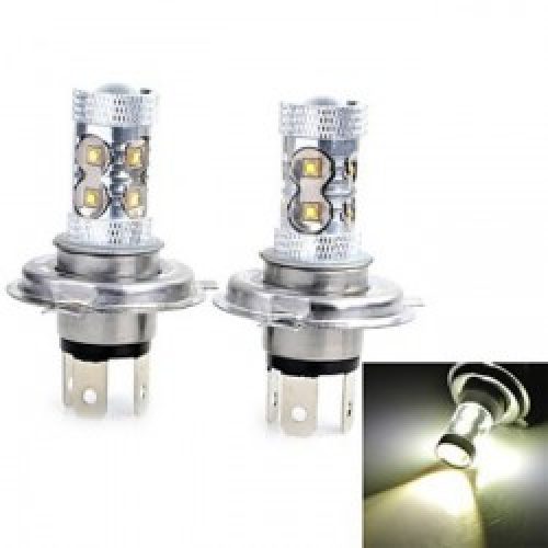 Deux Lampes Phares LED H4 pour voiture, Couleur de lumière Blanc-Froid, Puissance 50W, 10 Led, Lumens 2000-3000, Tension DC 12 V / DC 24 V