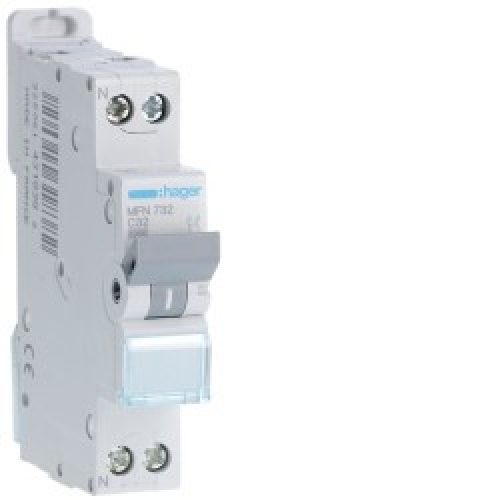 Disjoncteur 1P+N 3kA C32A 1M – DISJONCTEURS PH+N  HAGER MFN732