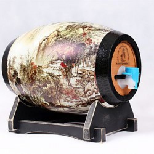 Distributeur de boisson de style classique à motif dessin chinois en bois coloré