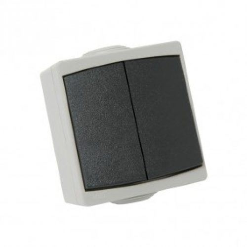 Double interrupteur va-et-vient étanche IP65 complet – gris – Perle