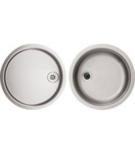 Double évier rond Rieber set E39 en inox, avec tablette en bois