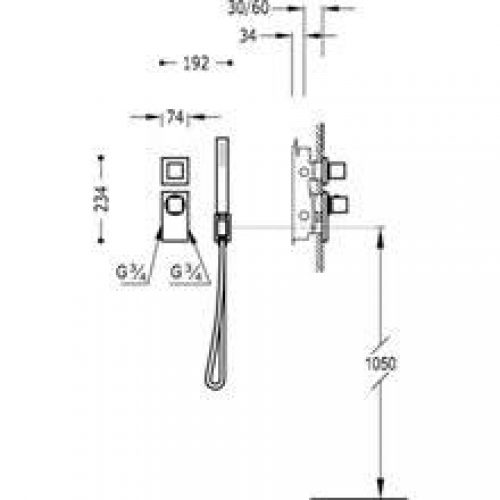 Douche thermostatique ECO Tres 1 ou 2 voies carré