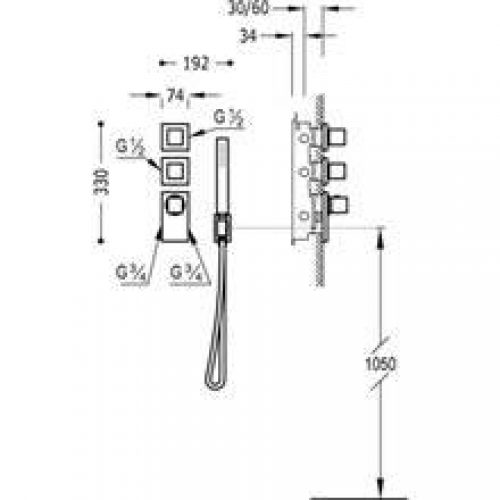 Douche thermostatique ECO Tres 3 ou 4 voies carré