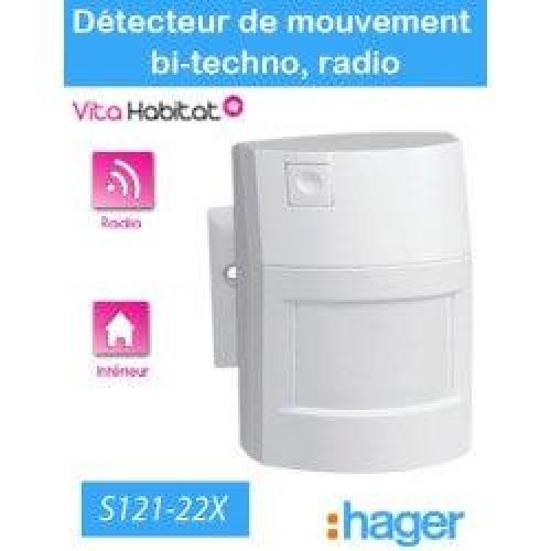 Détecteur de mouvement – bi-technologie 90° – 12m – S121-22X – Logisty Hager – pile lithium fournie