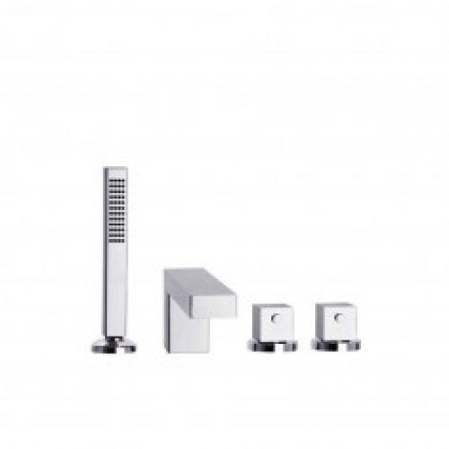 Ensemble bain-douche thermostatique sur gorge. Hauteur du bec 97 mm, saillie 225 mm. Poignées lai…