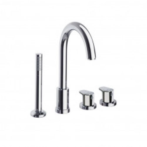 Ensemble bain-douche thermostatique sur gorge + poignées en laiton