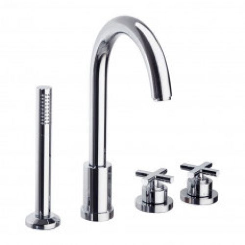 Ensemble bain-douche thermostatique sur gorge. Poignées laiton. Blocage T°38°C. Douchette laiton