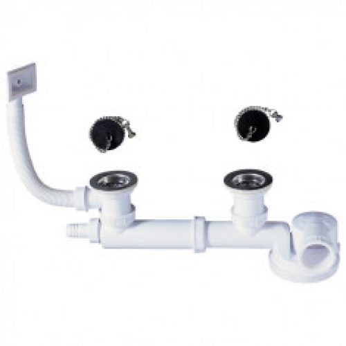 Ensemble complet vidage ESPACE Ø50 mm pour évier 2 bacs – Wirquin Pro 30720484