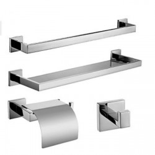 Ensemble d&rsquo;accessoire de salle de bain contemporain en inox poli miroir ( 4 pièces ) 62 x 17 x 14 cm