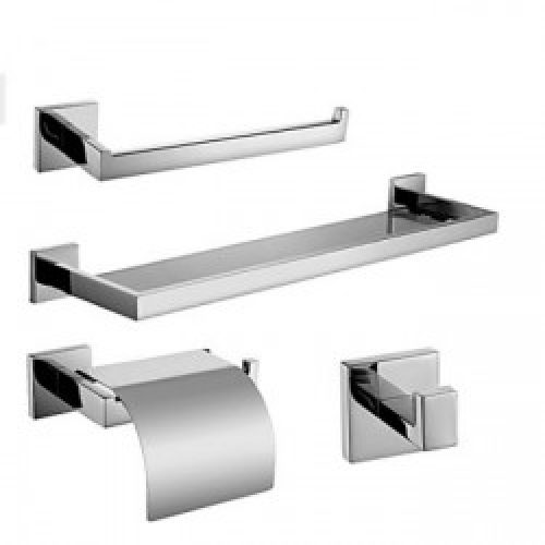 Ensemble d’accessoire de salle de bain contemporain en inox poli miroir ( 4 pièces ) 64 x 24 x 19 cm