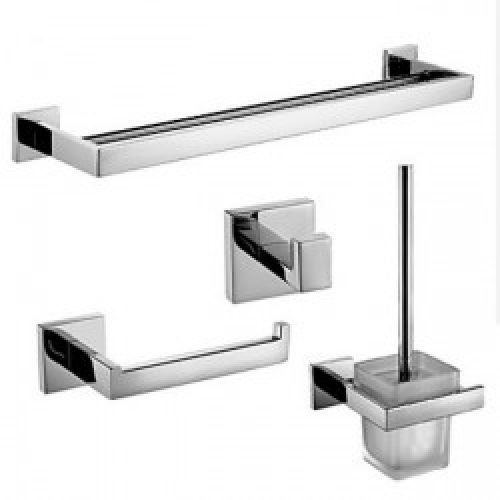 Ensemble d’accessoire de salle de bain contemporain en inox poli miroir ( 4 pièces ) 64 x 30 x 15 cm