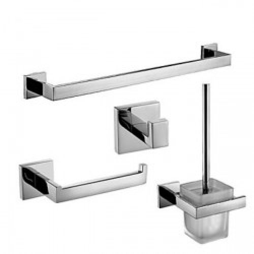 Ensemble d’accessoire de salle de bain contemporain en inox poli miroir ( 4 pièces ) 62 x 34,5 x 12 cm