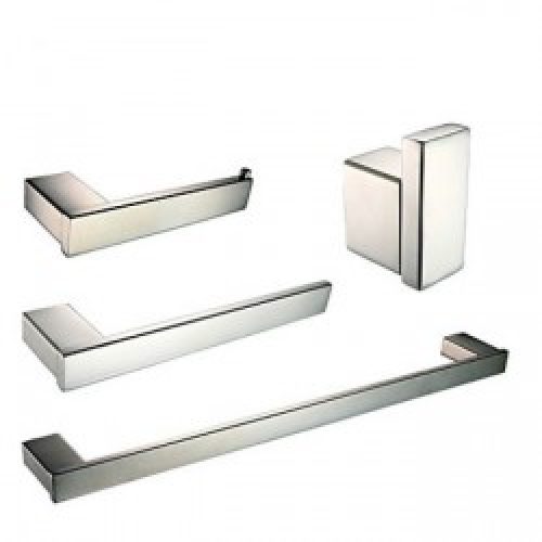 Ensemble d&rsquo;accessoire de salle de bain contemporain en inox poli miroir ( 4 pièces ) 62,5 x 16,5 x 15 cm