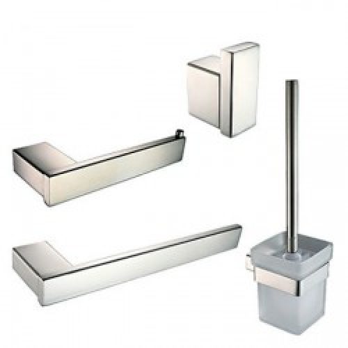 Ensemble d&rsquo;accessoire de salle de bain contemporain en inox poli miroir ( 4 pièces ) 46 x 23 x 15 cm