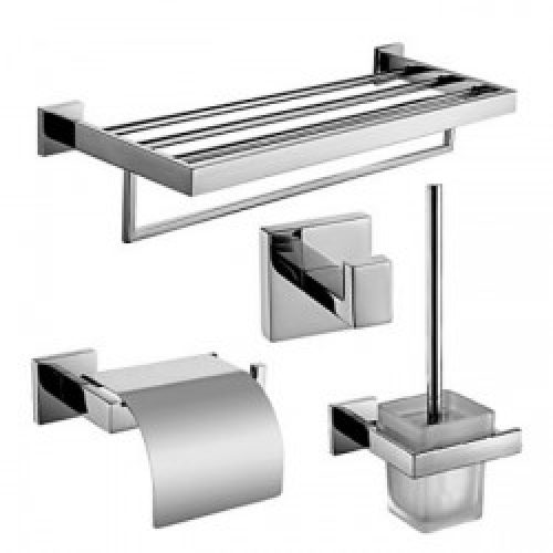 Ensemble d&rsquo;accessoire de salle de bain contemporain en inox poli miroir et une fixation murale ( 4 pièces ) 62 x 23 x 20 cm