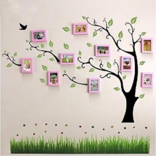 Ensemble de 10 cadres photos de style contemporain en bois rose avec autocollant de mur