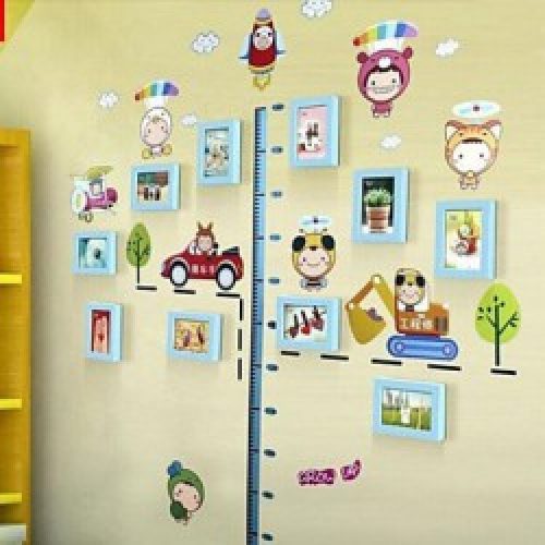 Ensemble de 10 cadres photos de style contemporain pour enfant en bois bleu avec autocollant de mur