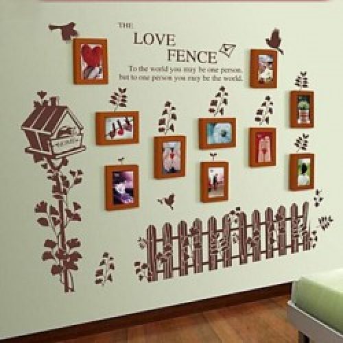 Ensemble de 10 cadres photos en bois avec autocollant de mur