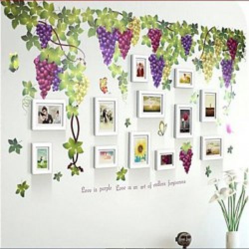 Ensemble de 12 cadres photos de style contemporain en bois blanc avec autocollant de mur