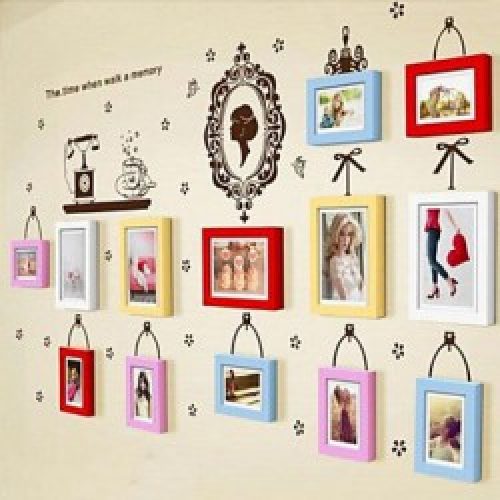 Ensemble de 13 cadres photos de style moderne en bois différentes couleurs avec décoration murale