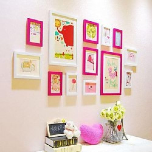 Ensemble de 13 cadres photos de style moderne en bois rouge et blanc