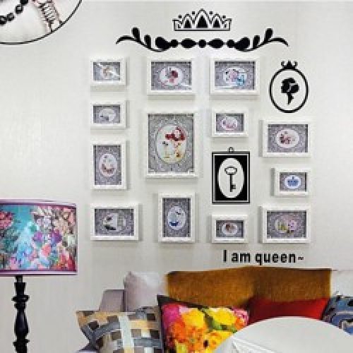 Ensemble de 13 cadres photos de style rustique en bois blanc avec décoration murale