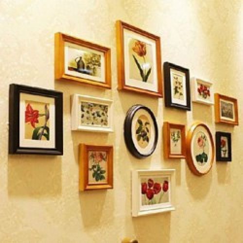 Ensemble de 13 cadres photos de style rustique en bois naturel ,noir et blanc