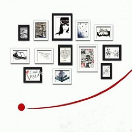 Ensemble de 13 cadres photos de style rustique en bois noir et blanc