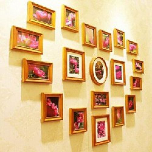 Ensemble de 19 cadres photos de style moderne en bois naturel