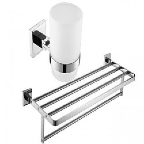 Ensemble de 2 pièces de salles de bain avec finition en laiton chromé ( porte-serviettes et porte-brosse à dents )