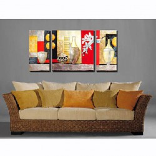 Ensemble de 3 décorations murales abstraites de style moderne peintes à l’huile