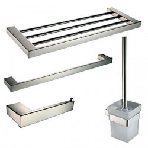 Ensemble de 4 accessoires de salle de bain contemporain en inox poli miroir 62 x 23 x 20 cm