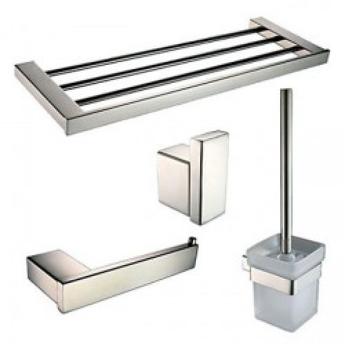 Ensemble de 4 accessoires de salles de bain en laiton chromé à fixation murale