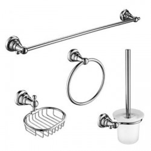 Ensemble de 4 accessoires de salles de bain en laiton chromé