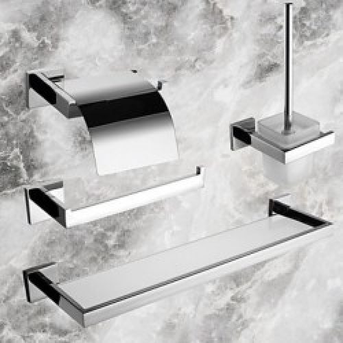 Ensemble de 4 pièces d&rsquo;accessoire de salle de bain en acier inoxydable poli miroir