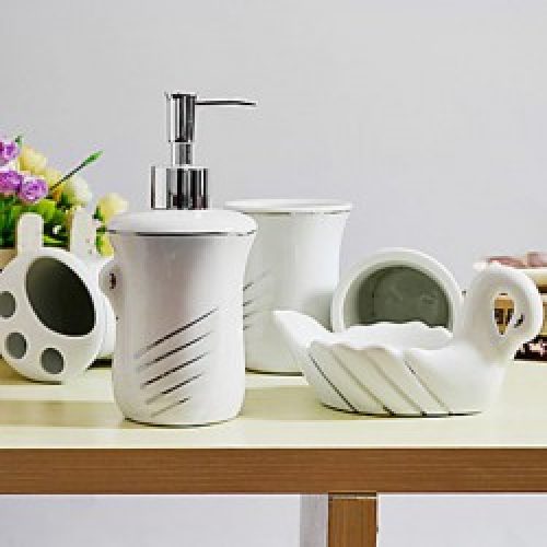 Ensemble de 5 accessoires de bain pour produits de salle de bains de style contemporain en céramique