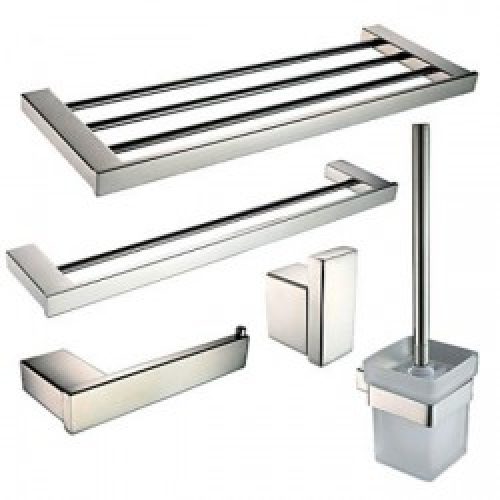 Ensemble de 5 accessoires de salle de bain en verre et inox poli miroir