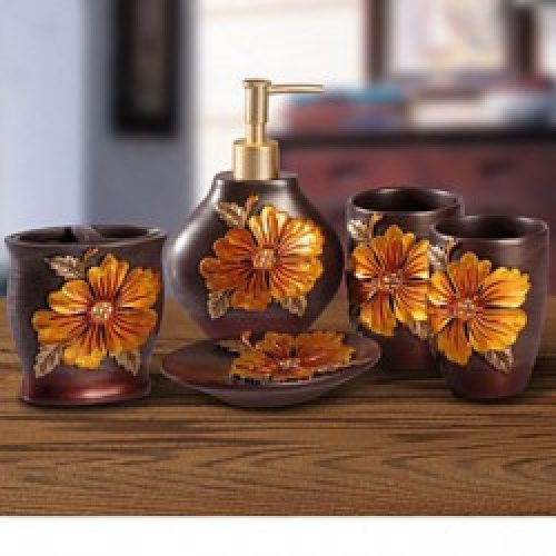 Ensemble de 5 récipients pour salles de bain en polyrésine de style contemporain