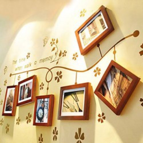 Ensemble de 6 cadres photos de style contemporain en bois avec autocollant de mur