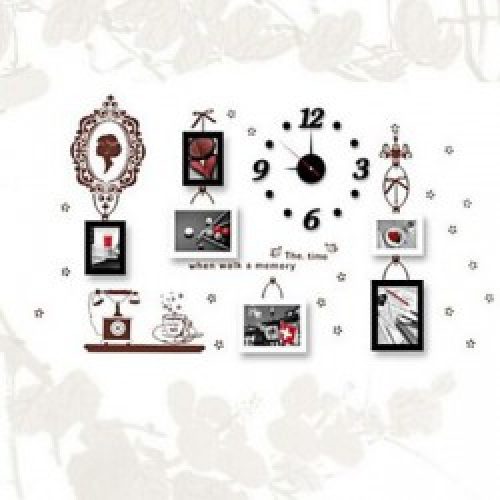 Ensemble de 6 cadres photos de style contemporain en bois noir et blanc avec autocollant