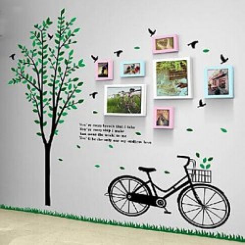 Ensemble de 7 cadres photos de style moderne en bois bleu ciel , rose et blanc avec autocollant