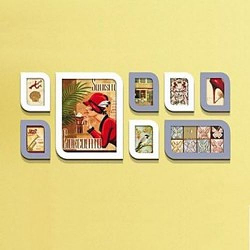 Ensemble de 8 cadres photos de style contemporain en bois blanc et gris