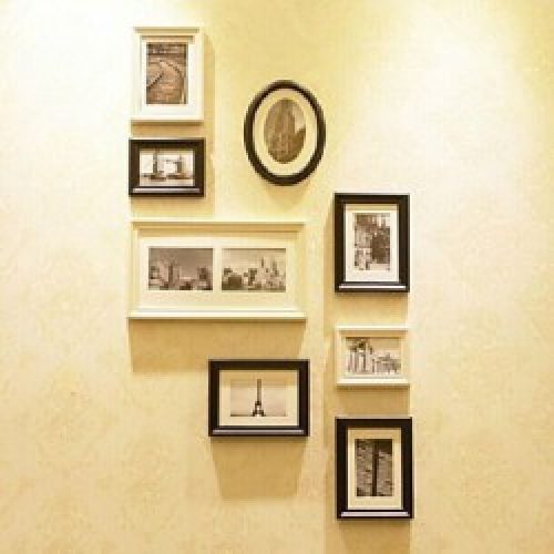 Ensemble de 8 cadres photos de style contemporain en bois blanc et noir