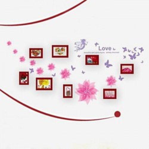 Ensemble de 8 cadres photos de style contemporain en bois marron avec autocollant de mur